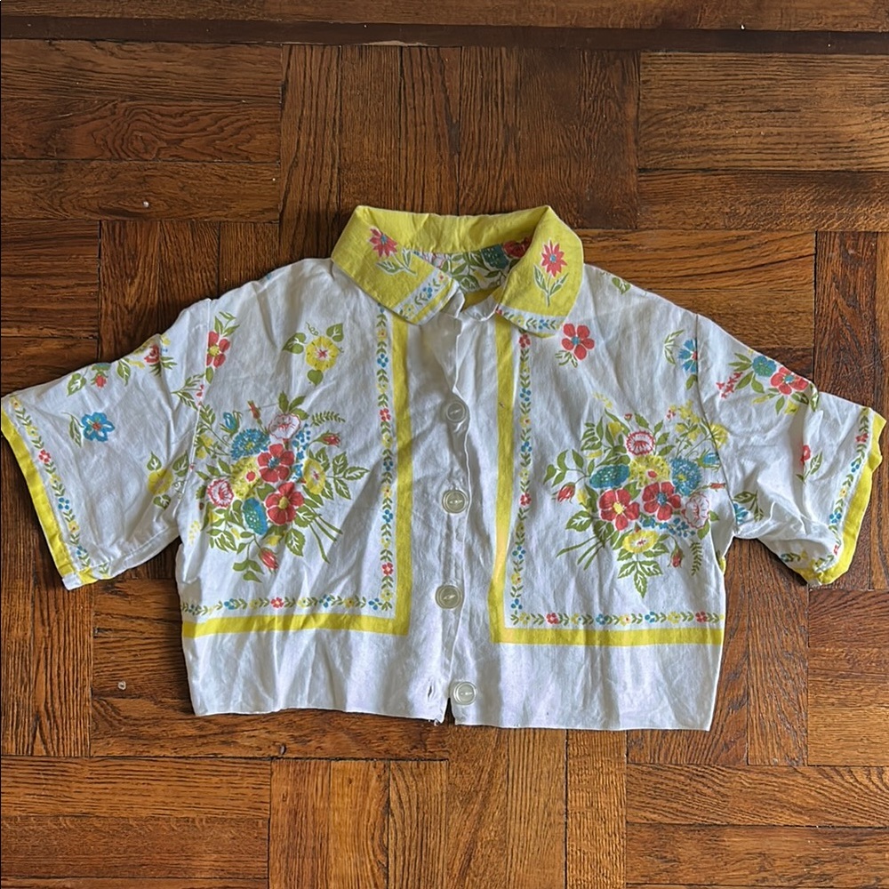 Cottagecore Upcycled Vintage Dishcloth Cropped Shirt